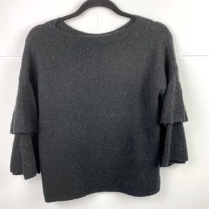 Madewell Black Size XS Wool Blend stretch‎ Ruffle Sleeve Pull Over Sweater